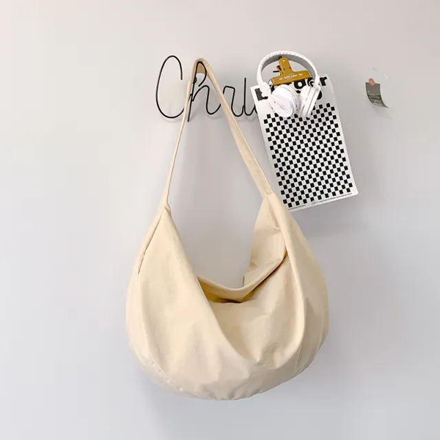 Large Capacity Cross Body Simple And Versatile Nylon Dumpling Bag Beige - Shop at LoveMi