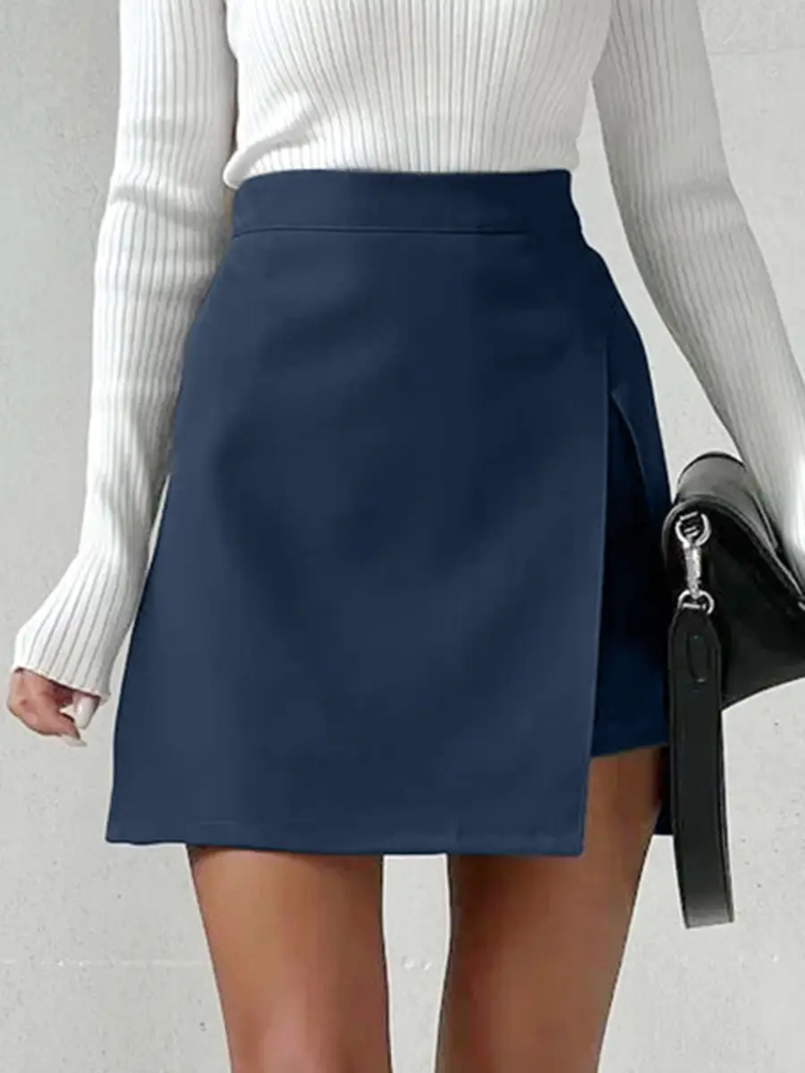 Women's High Waist Blue Split Skirt