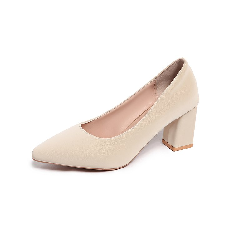 Women's Chunky Heel Pumps 2025 New Korean Style Simple Fashion Shoes Pointed Toe High Heels