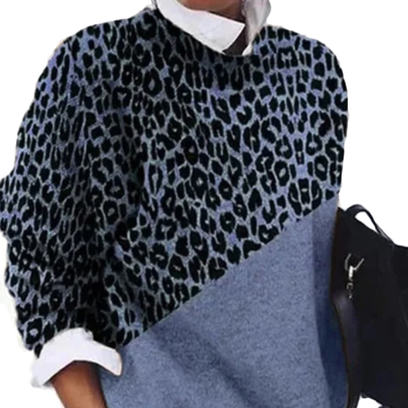 Title 3, Round neck leopard print color block sweater