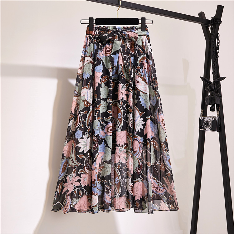Printed Chiffon Large Skirt Mid length Floral Bohemian - Shop at LoveMi