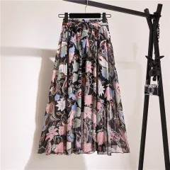 Printed Chiffon Large Skirt Mid-length Floral Bohemian - View 1