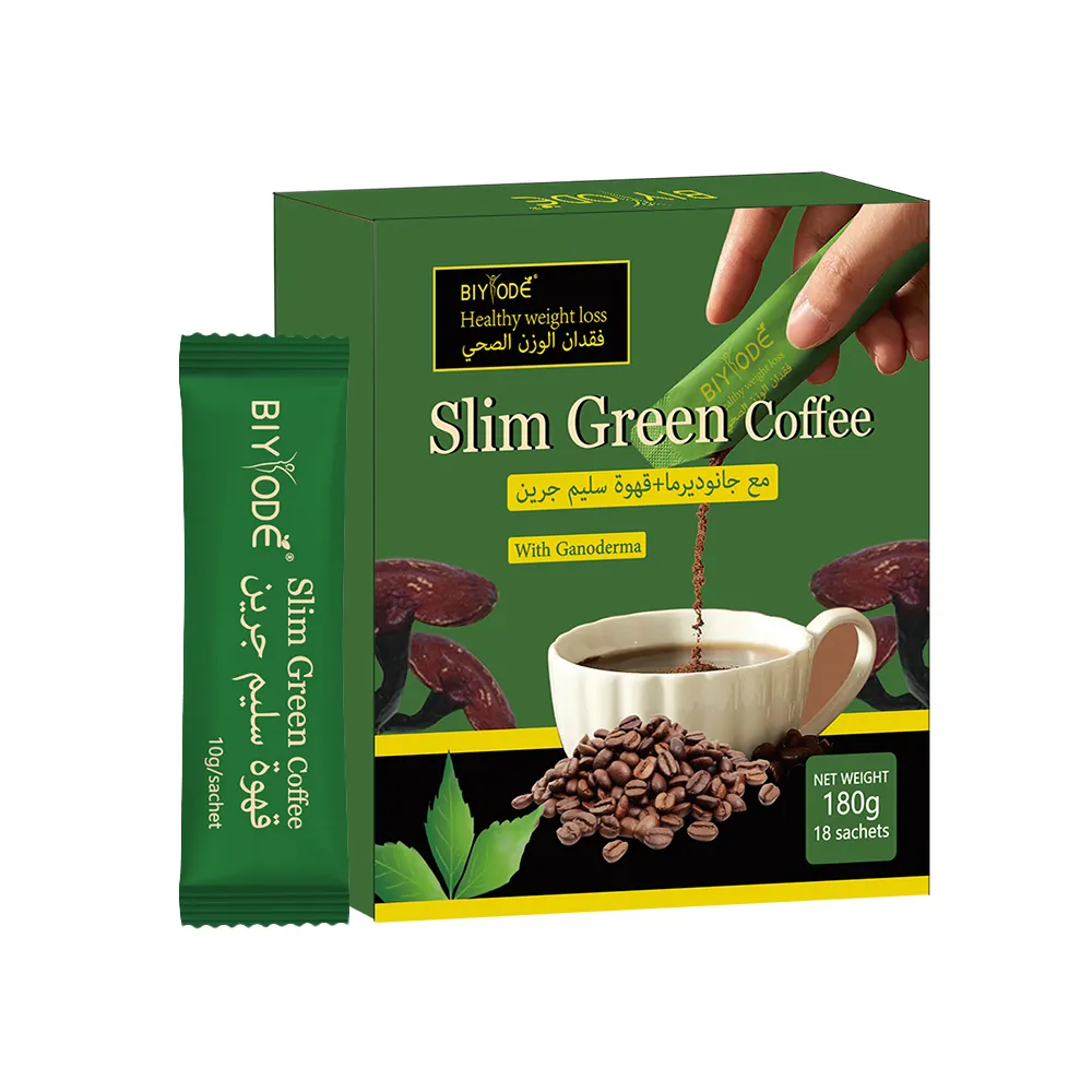 Private Label Slim Green Coffee Ganoderma Herbal Coffee Powder Custom Instant Slimming Coffee ISO HACCP Approved Suppress Appetite Boost Energy Det...