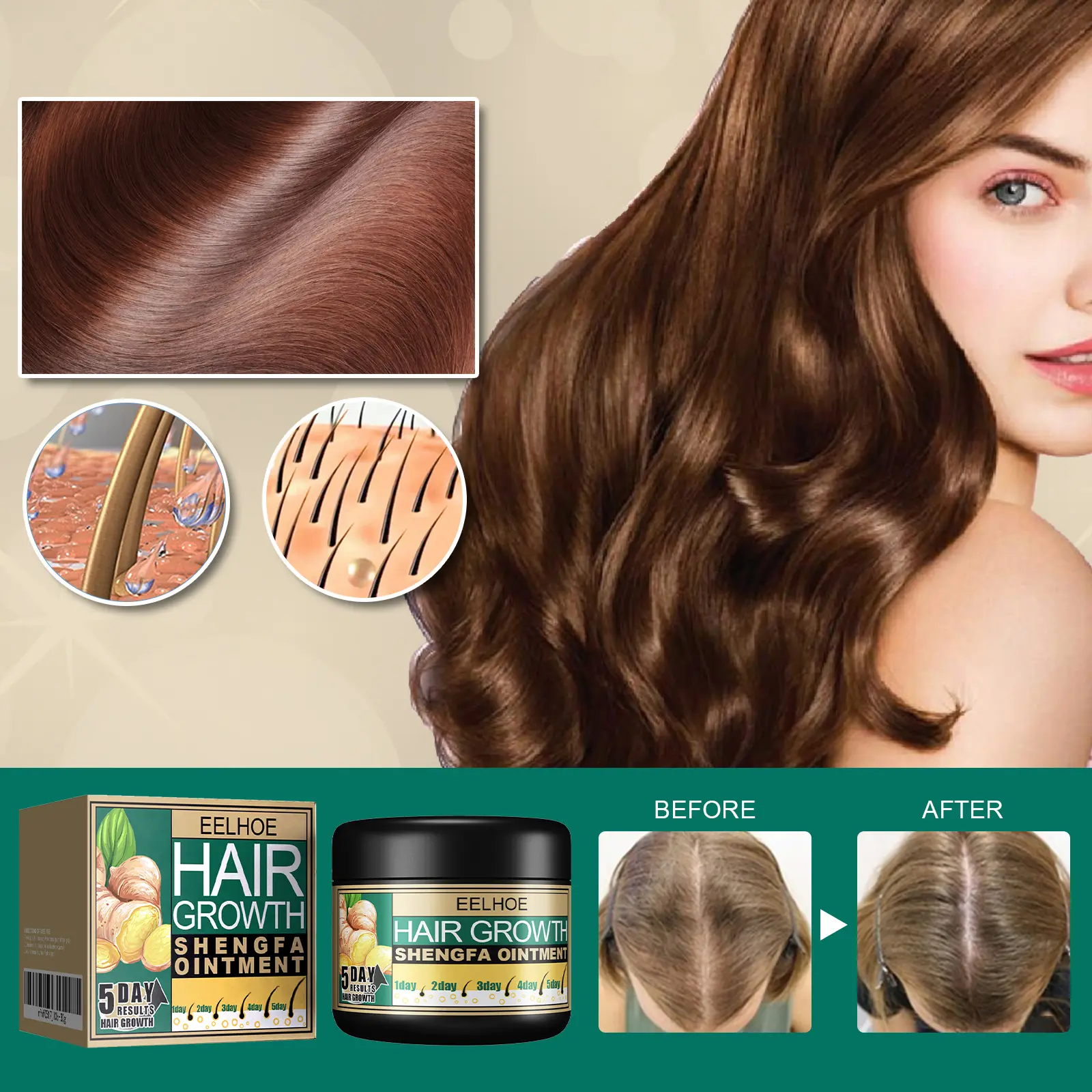 Ginger Hair Growth Ointment, Nourishing Scalp Care Cream For Thinning Hair, Anti Hair Loss Treatment With Ginger Root Extract
