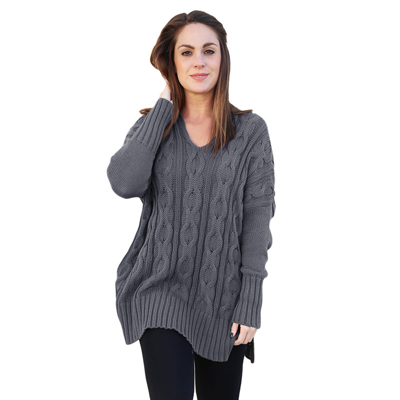 Title 8, Pullover Sweater Solid Color Long-sleeved V-neck