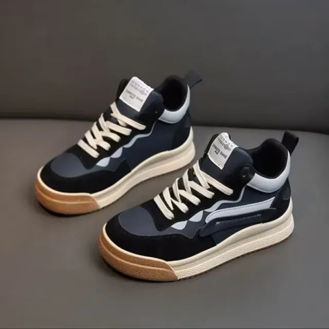 Flat heeled Lace Up Low top Shoes Deep Mouth Flat PU Board Shoes Black - Shop at LoveMi