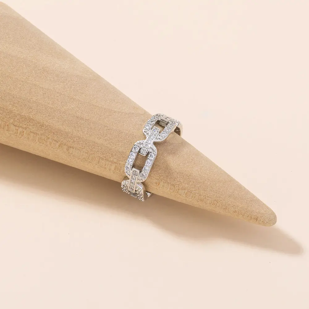 European and American cross-border jewelry, hip-hop style sparkles all zirconium Cuban chain creative ring fashion exaggerated ring female