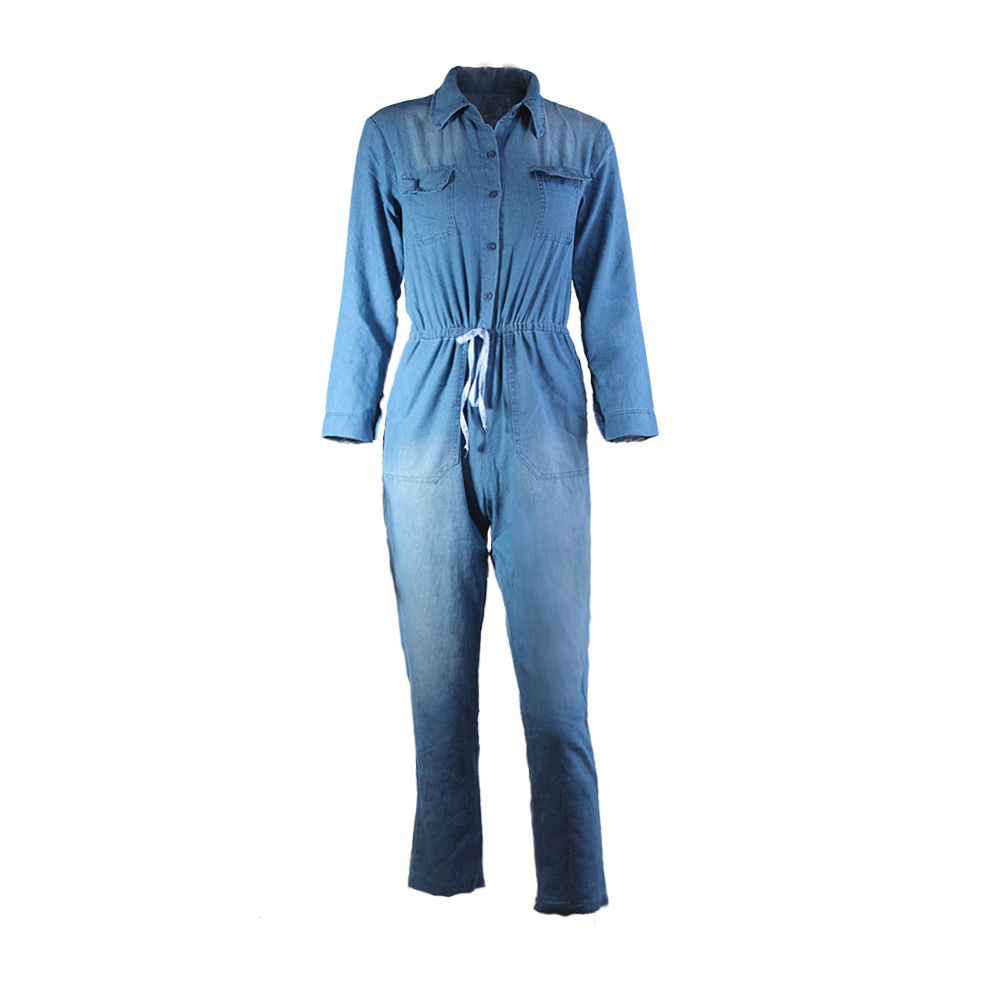 New European And American Fashion Lace Up Denim Women's Jumpsuit