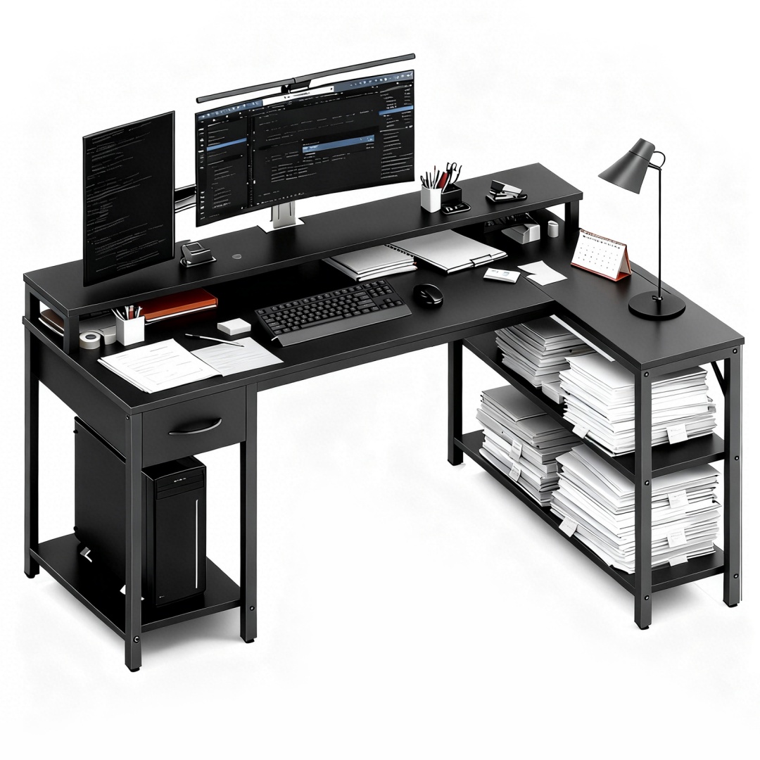 53-inch Gaming Table With USB Charging Port And LED Light, Reversible L-shaped Table With Power Socket And Monitor Stand image 5