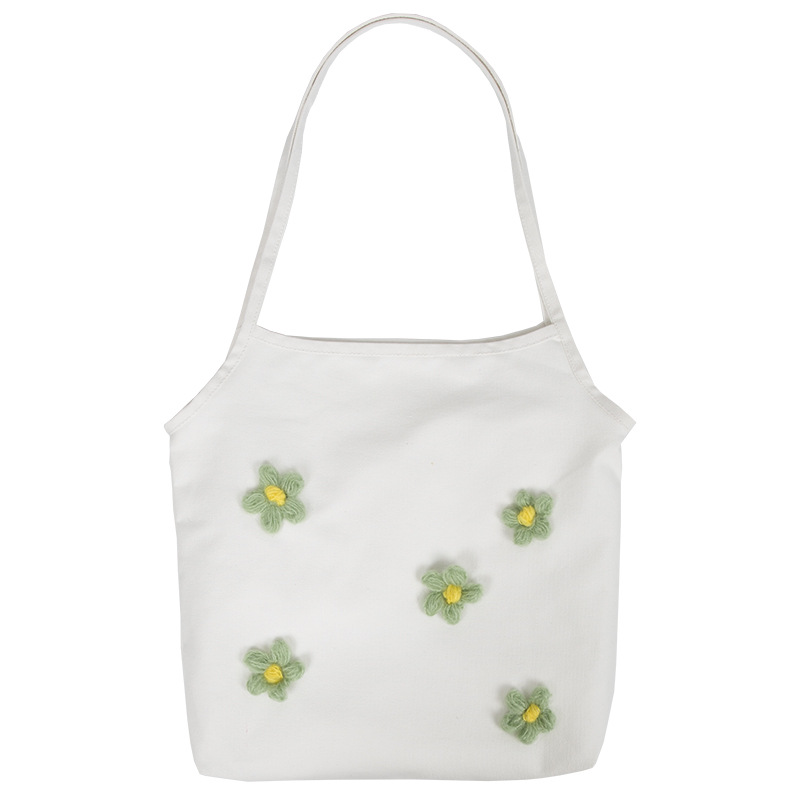 White bag green flower