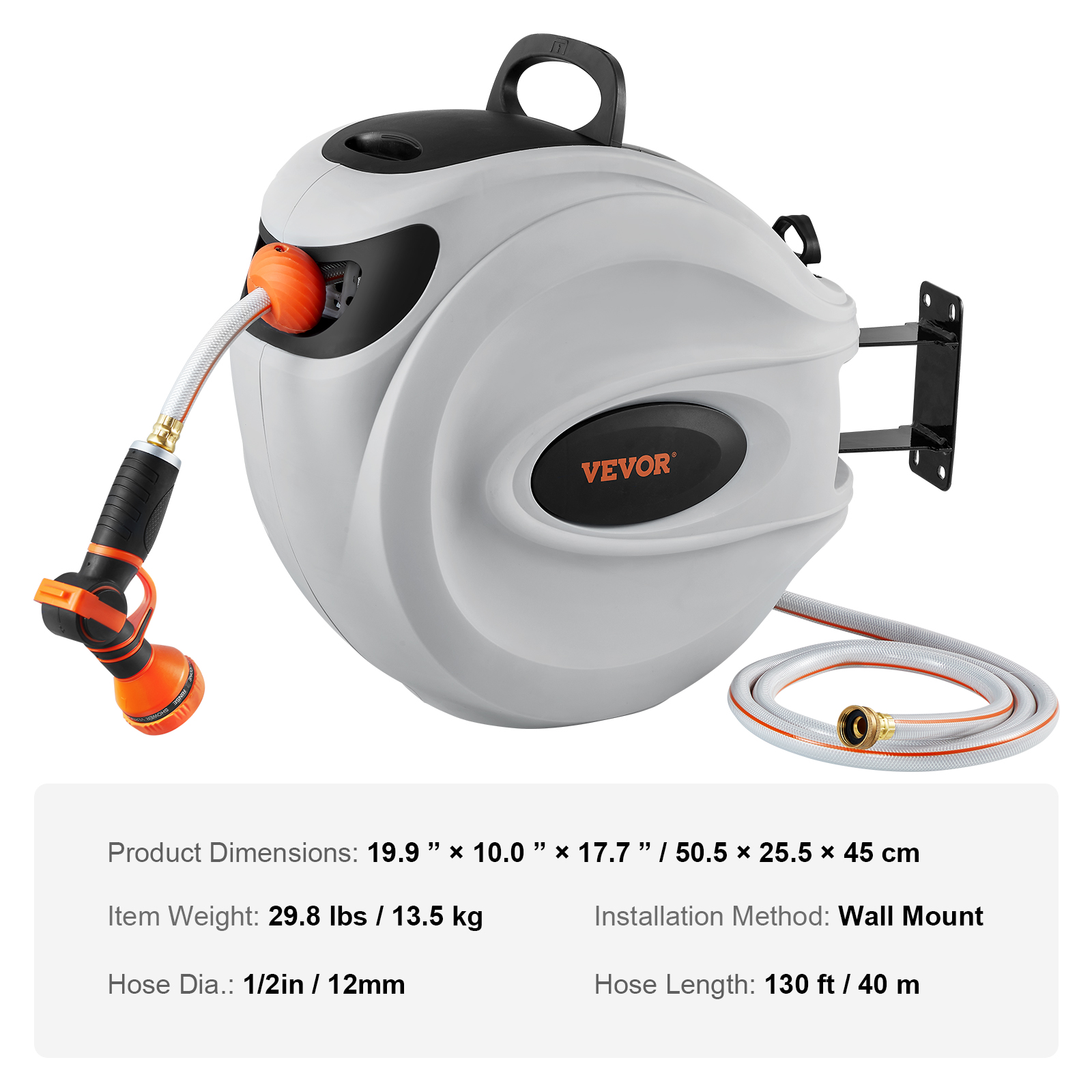 VEVOR Retractable Hose Reel Water Hose Reel 130inch Swivel Wall-Mounted image 7