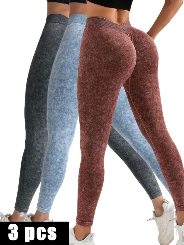 3 Pack V Back Scrunch Butt Workout Leggings, Women Seamless Gym Yoga Leggings High Waist Active Yoga Pants, Yoga Leggings High Waist Active Yoga Pa... 3Pack4 - Shop at LoveMi