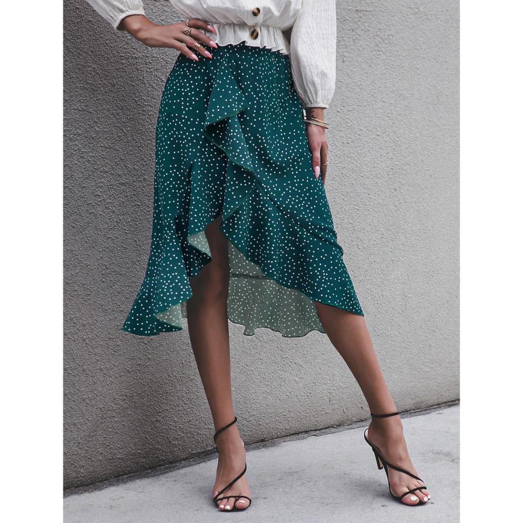 Fashion Irregular Ruffle Polka Dot Skirt - Blue