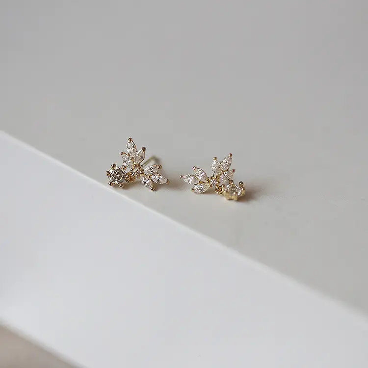 Women's Small Wing Earrings With Full Diamond Petals