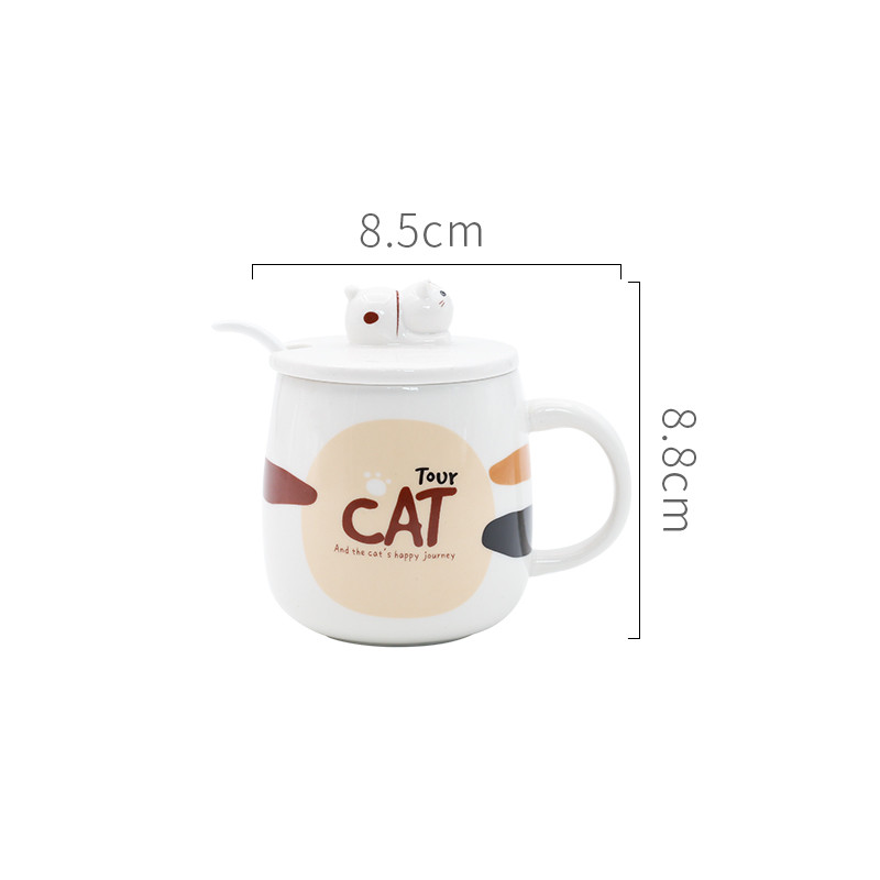 Title 3, Cartoon Ceramic Cat Mug With Lid And Spoon Simp...