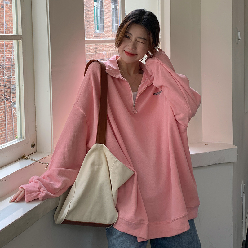 Loose Mid-length Velvet Stand Collar Sweater For Women