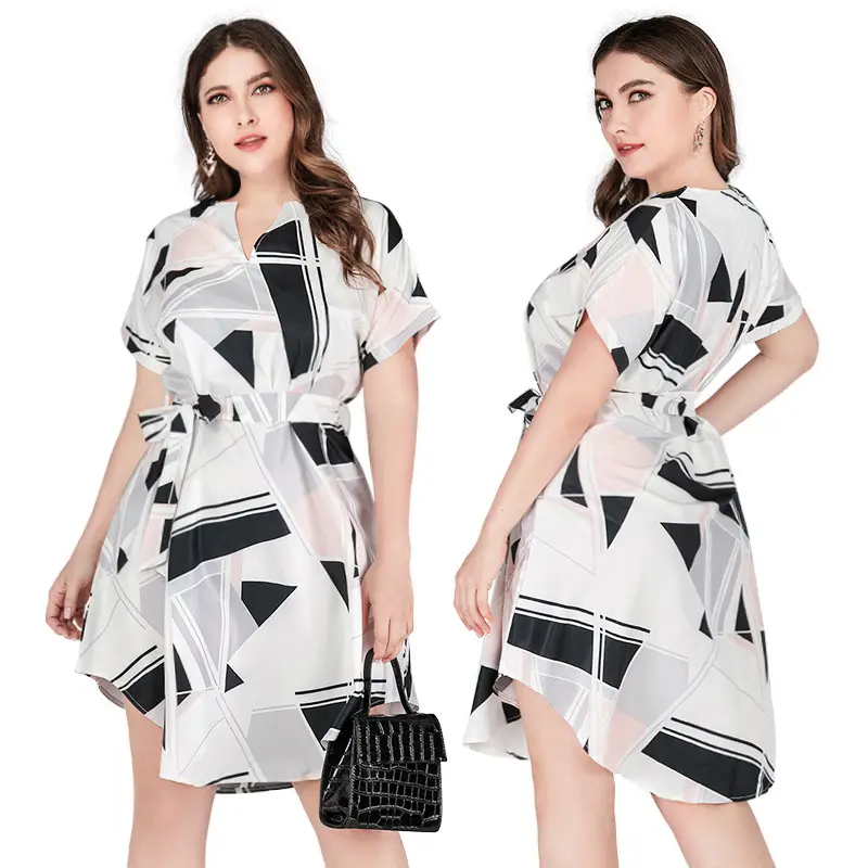 New Skirt Fashion Slim Short Sleeve Printed Shirt Dress