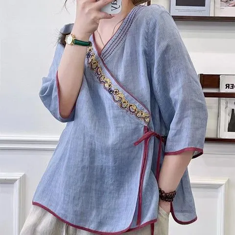 Summer Loose Fitting Tea Suit Top Purple - Shop at LoveMi