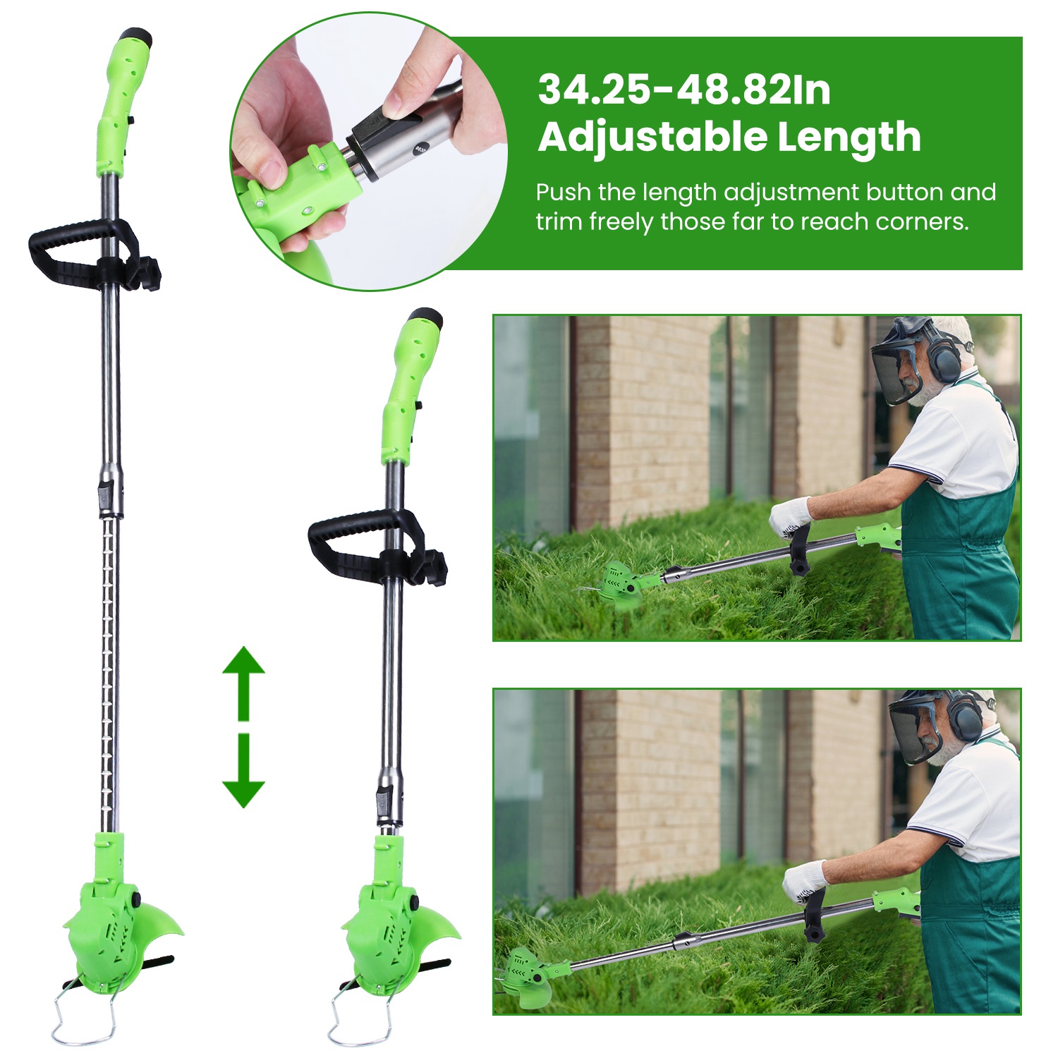 12V 200W Cordless Grass Trimmer Rechargeable Lawn Mower 9000M Per Min Weed Cutter With Saw Blade 2 Stainless Steel Blades 10 Plastic Blades 2 Rechargeable Batteries Goggles Gloves