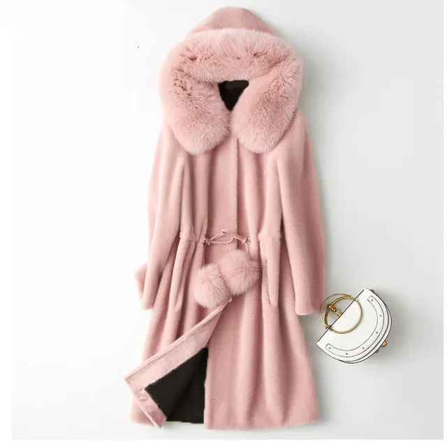 Fashion New Product Fur Women's Mid length Slim Coat Pink - Shop at LoveMi