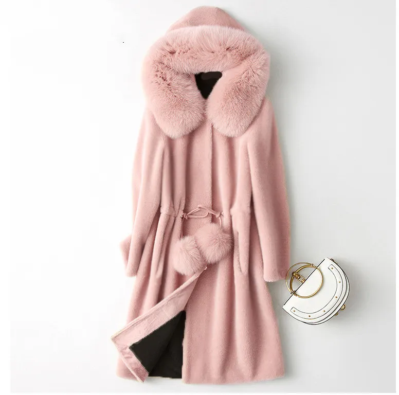 Fashion New Product Fur Women's Mid-length Slim Coat - Pink