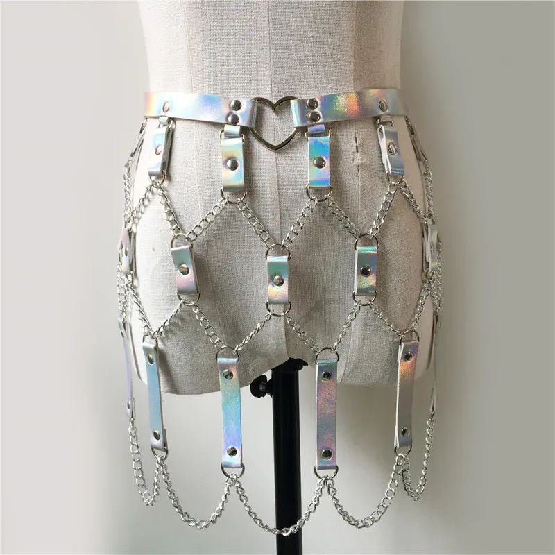 Women's Punk Laser Leather Waist Chain Skirt - Laser