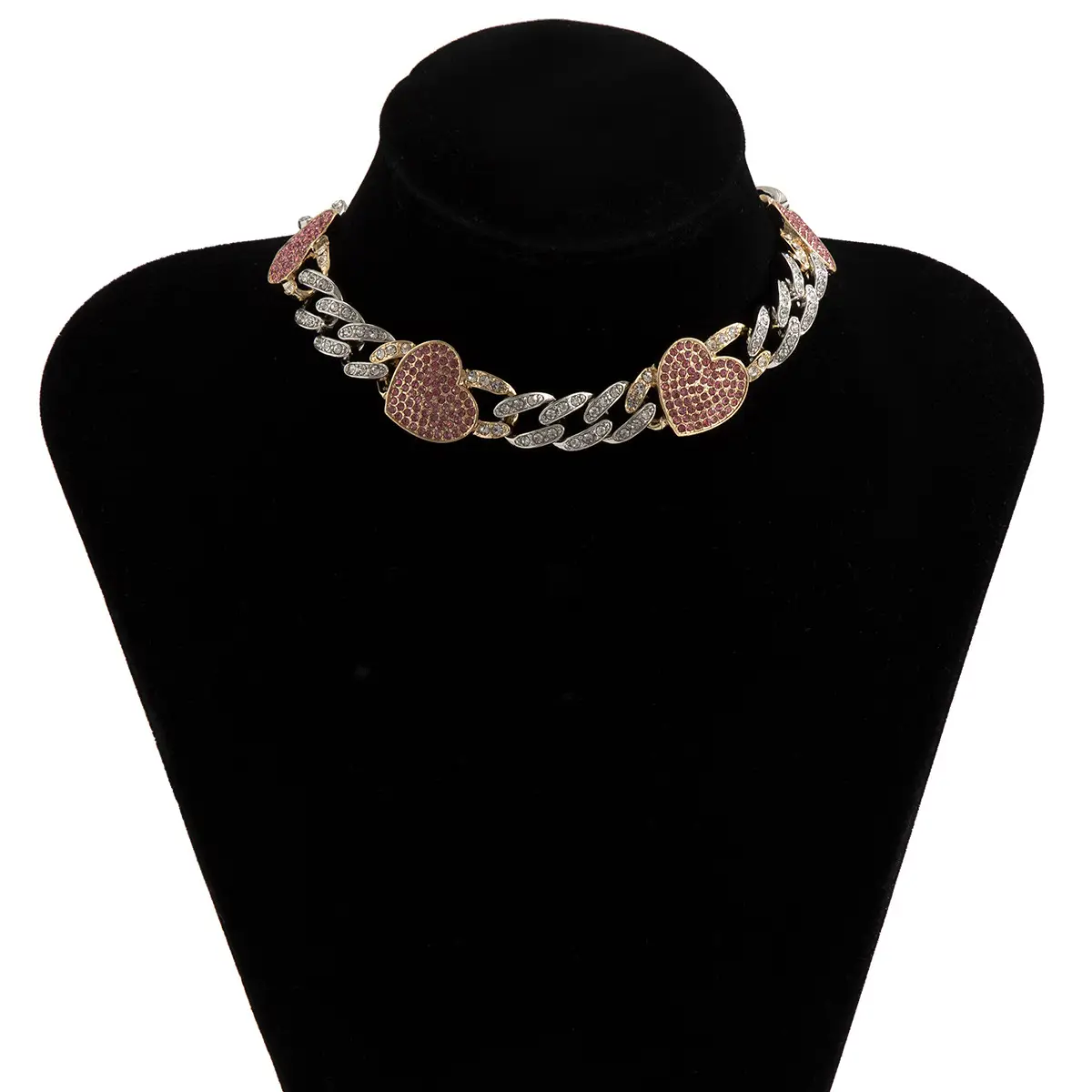 Hip Hop Diamond Love Cuban Button Necklace Female