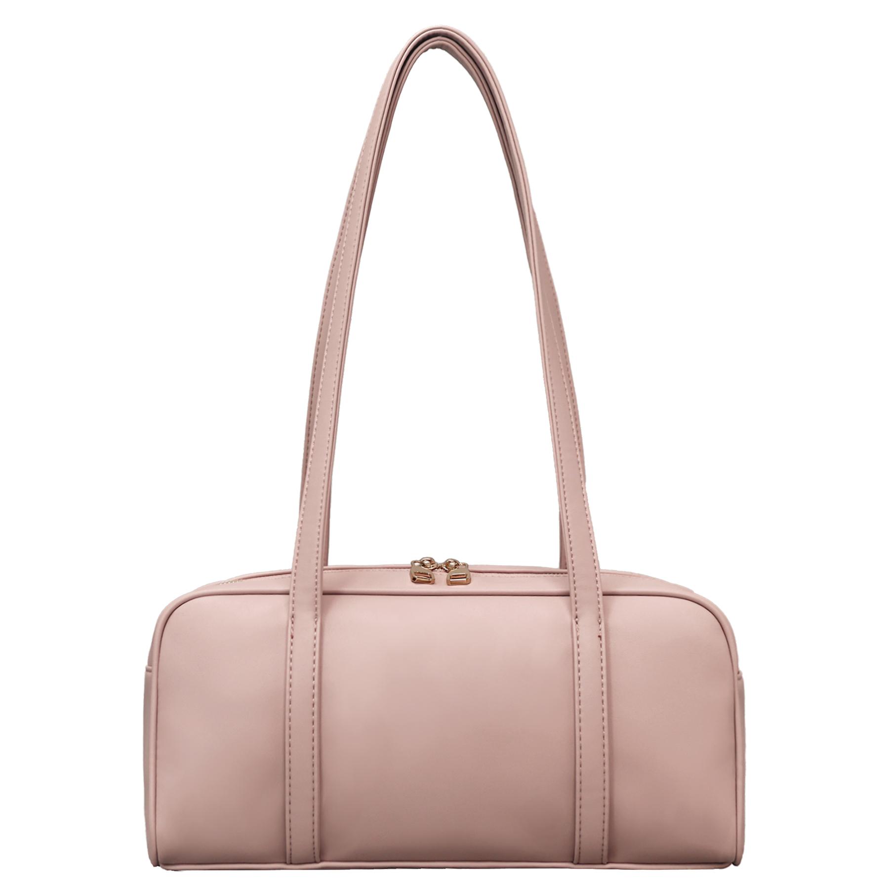Women's Retro PU Leather Shoulder Bag Double Zip East West Baguette Purse