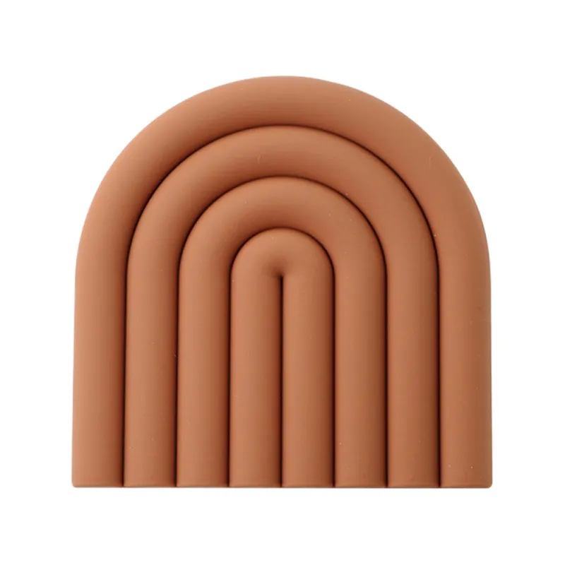 Rainbow Silicone Heat Insulation Pad Dining Table Heat Resistant And High - Brown Orange