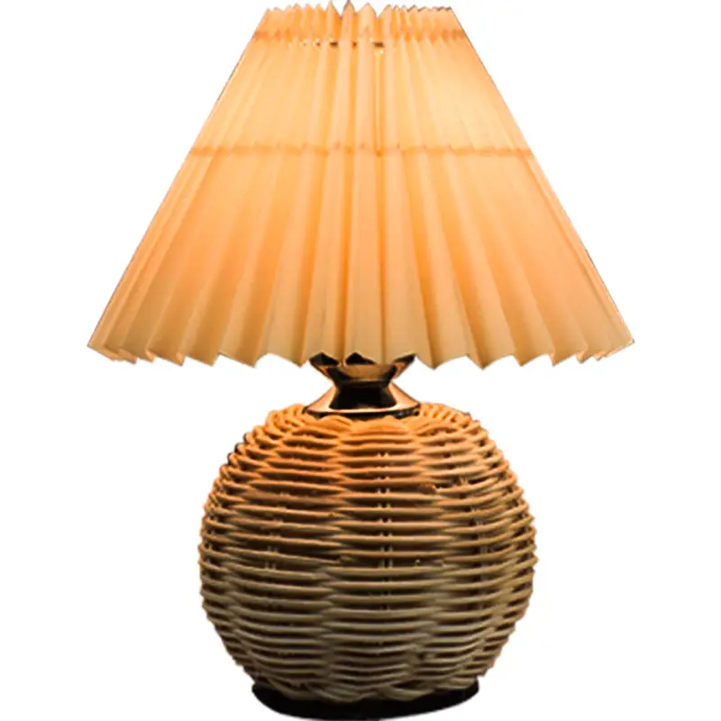 Bedside Bed Sleeping With Pleated Table Lamp Bedroom