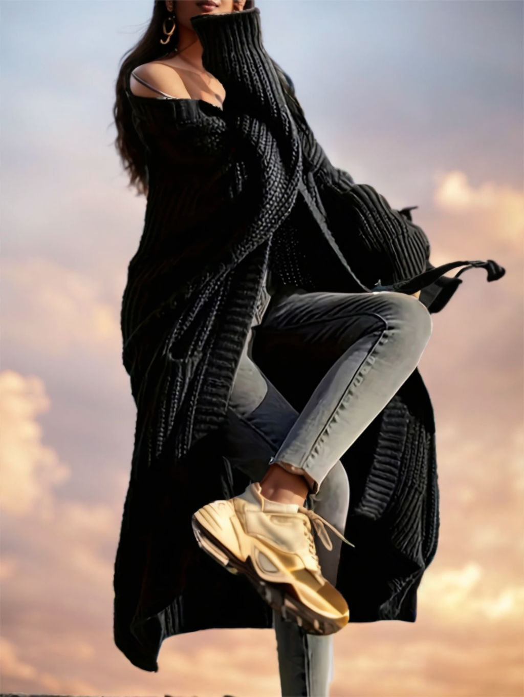 Solid Open Front Cardigan, Casual Long Sleeve Drop Shoulder Long Length Outwear