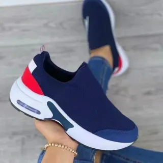 Women's Fashion Stretch Round Toe Knit Sneakers - Navy