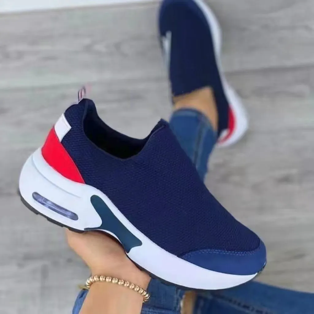 Women's Fashion Stretch Round Toe Knit Sneakers - Navy