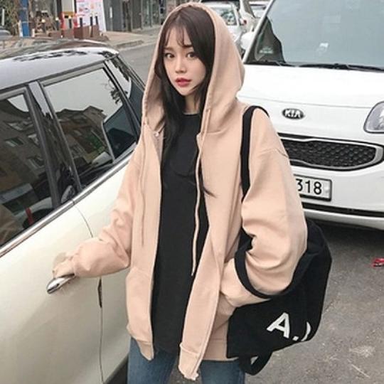 Solid Color Hooded Zipper Sweater