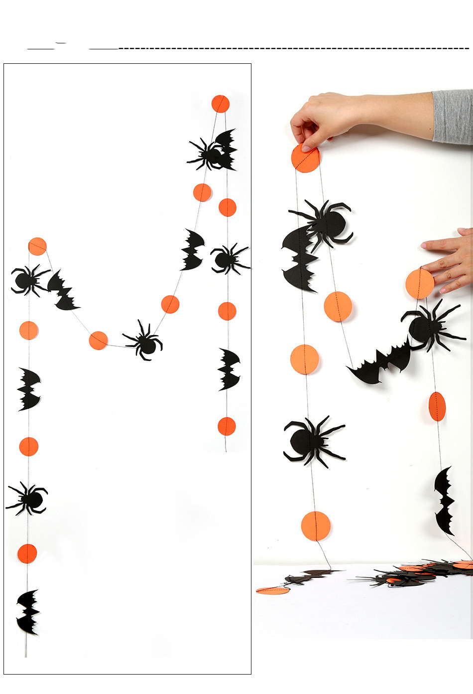 Long black orange disc halloween paper garland pendant