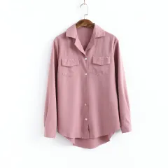 Long Sleeved Autumn Suit Collar Satin Shirt Women - Bean Paste Colour - View 1