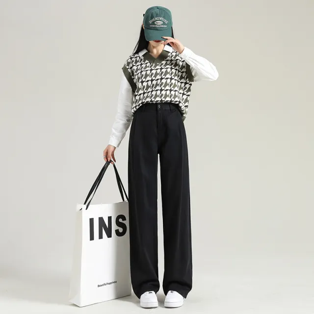 Tencel Black Wide Leg Jeans Women's High Waist Slim 8990Thick Lengthening - Shop at LoveMi
