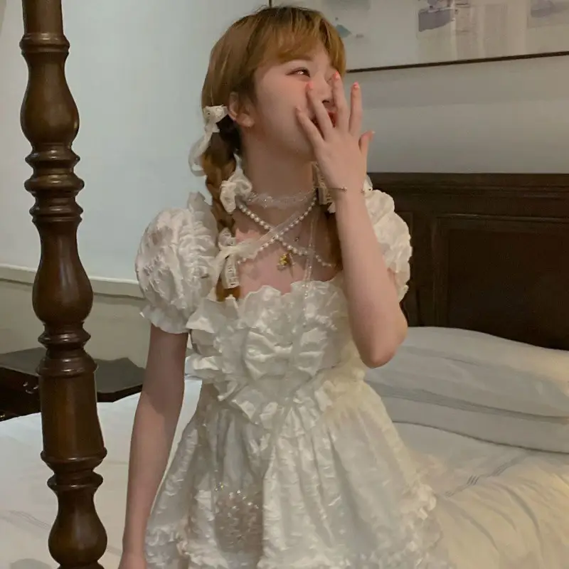 Square Neck Princess Dress With Pearl Straps Small  Straps