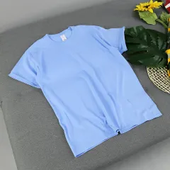 American Retro Loose Men's And Women's Solid Color Solid Color Bottoming Cotton Short-sleeved - Lake Blue - View 1