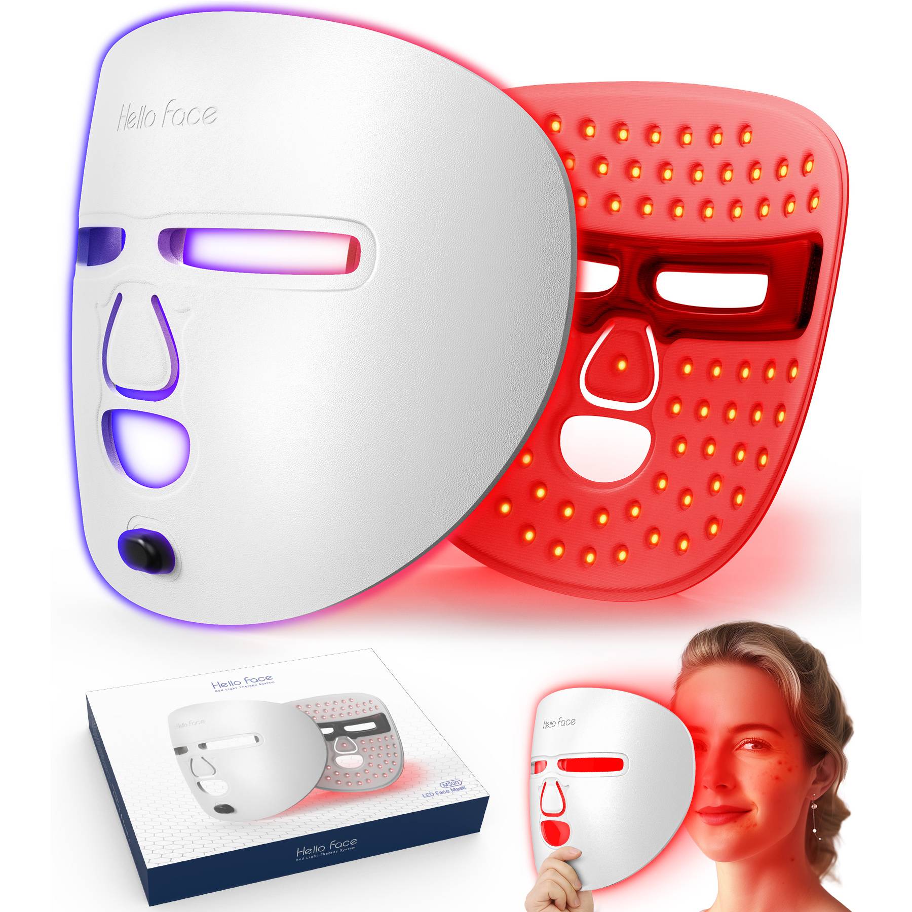 LED Face Mask Facial Care Tool, Red Light Therapy Mask For Face For Home Travel White - Shop at LoveMi