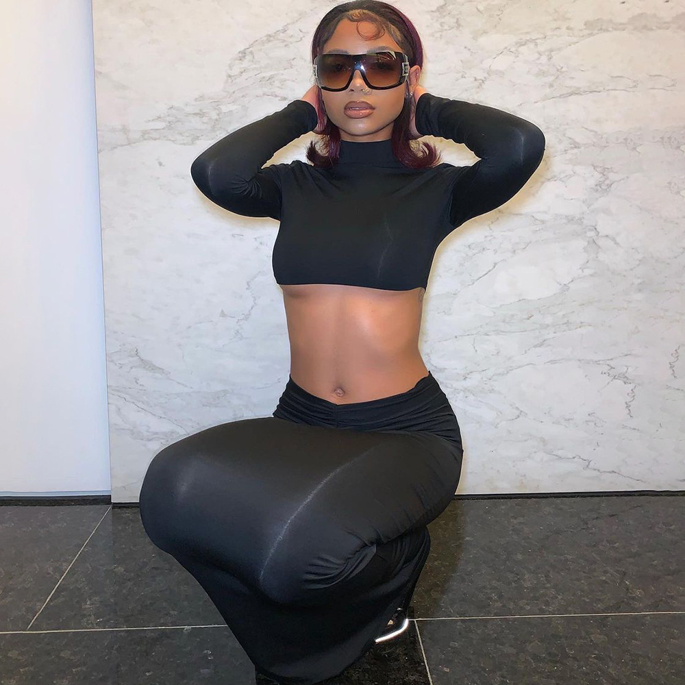 Women's Fashion Long Sleeve Pleated Dress Suit Two Piece