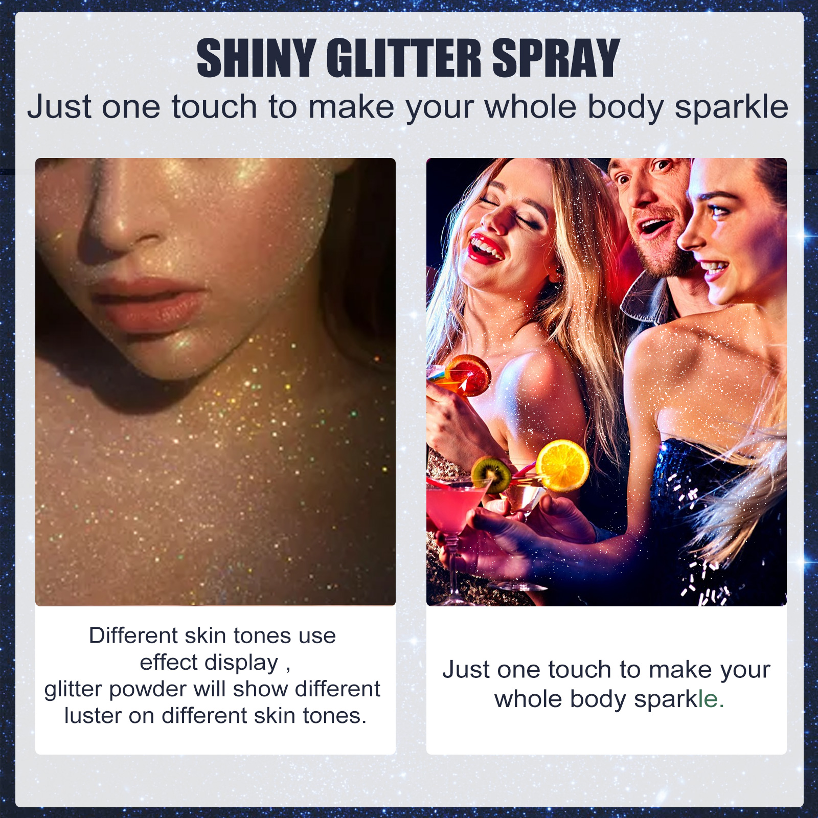 Shiny Glitter Spray, Body Hair Clothes Highlight: Shimmer Spray For Halloween Club Party, Long Lasting Sparkle Glitter For Skin Outfits