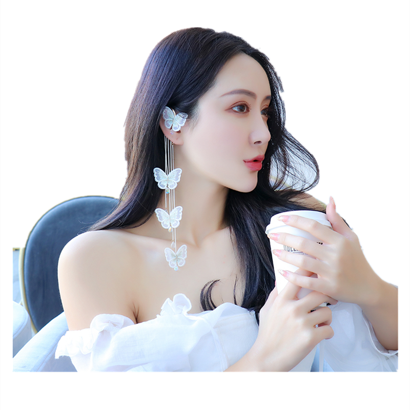 Super Fairy Temperament White Embroidered Lace Butterfly Earring