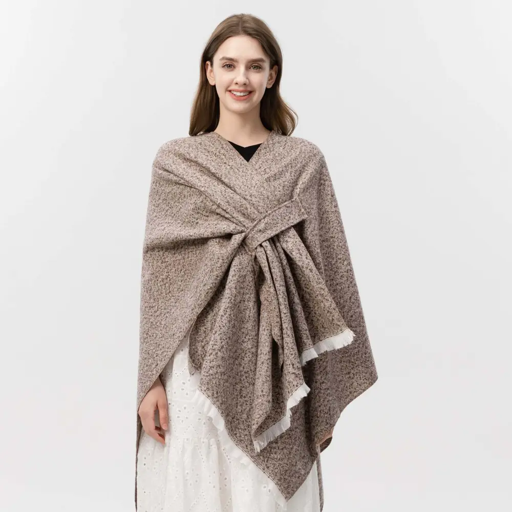 Women's Fringe Speckle Diagonal Tie Split-Hem Shawl Poncho