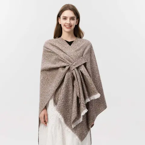 Women's Fringe Speckle Diagonal Tie Split-Hem Shawl Poncho