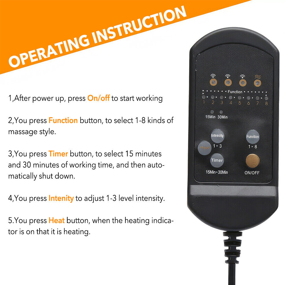 Massage Cushion Full Back Car Home Chair Seat Pad Mat 8 Modes Neck Heat Massager