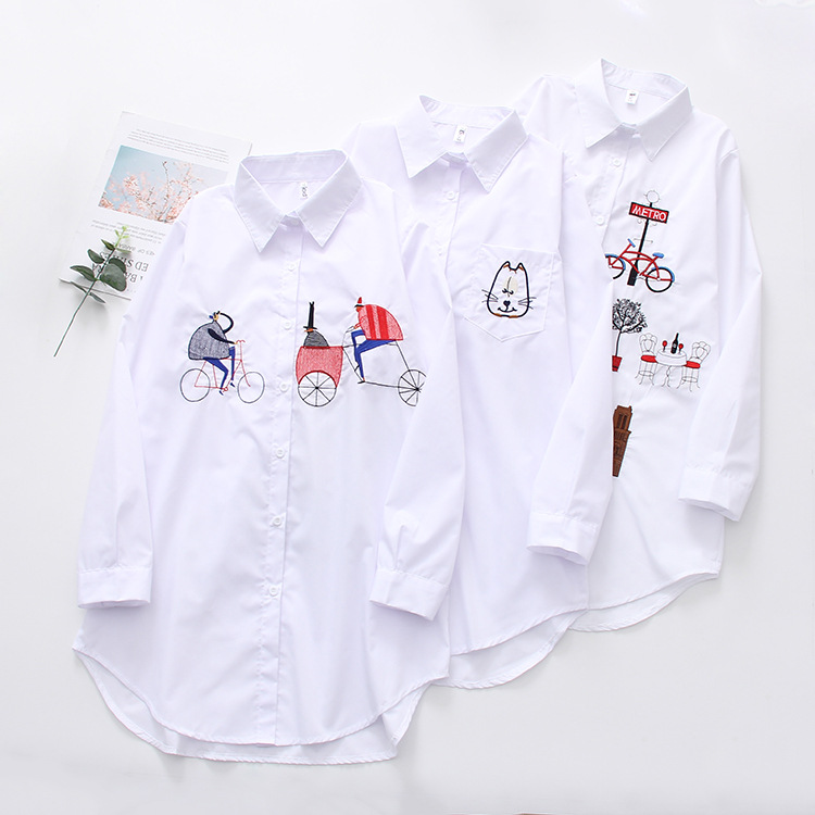 Title 4, Harajuku Embroidery White Cotton Shirt Vintage