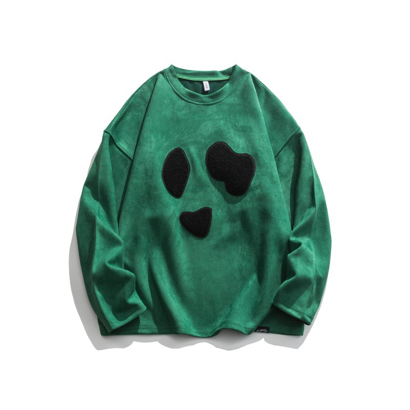 Men's New Patched Round Neck Casual Loose Long-sleeved Pullover Sweater