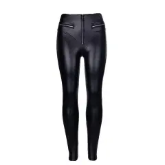 Dark Peach Buttocks Pu Tight High Waist Leather Pants Women - Black - View 1