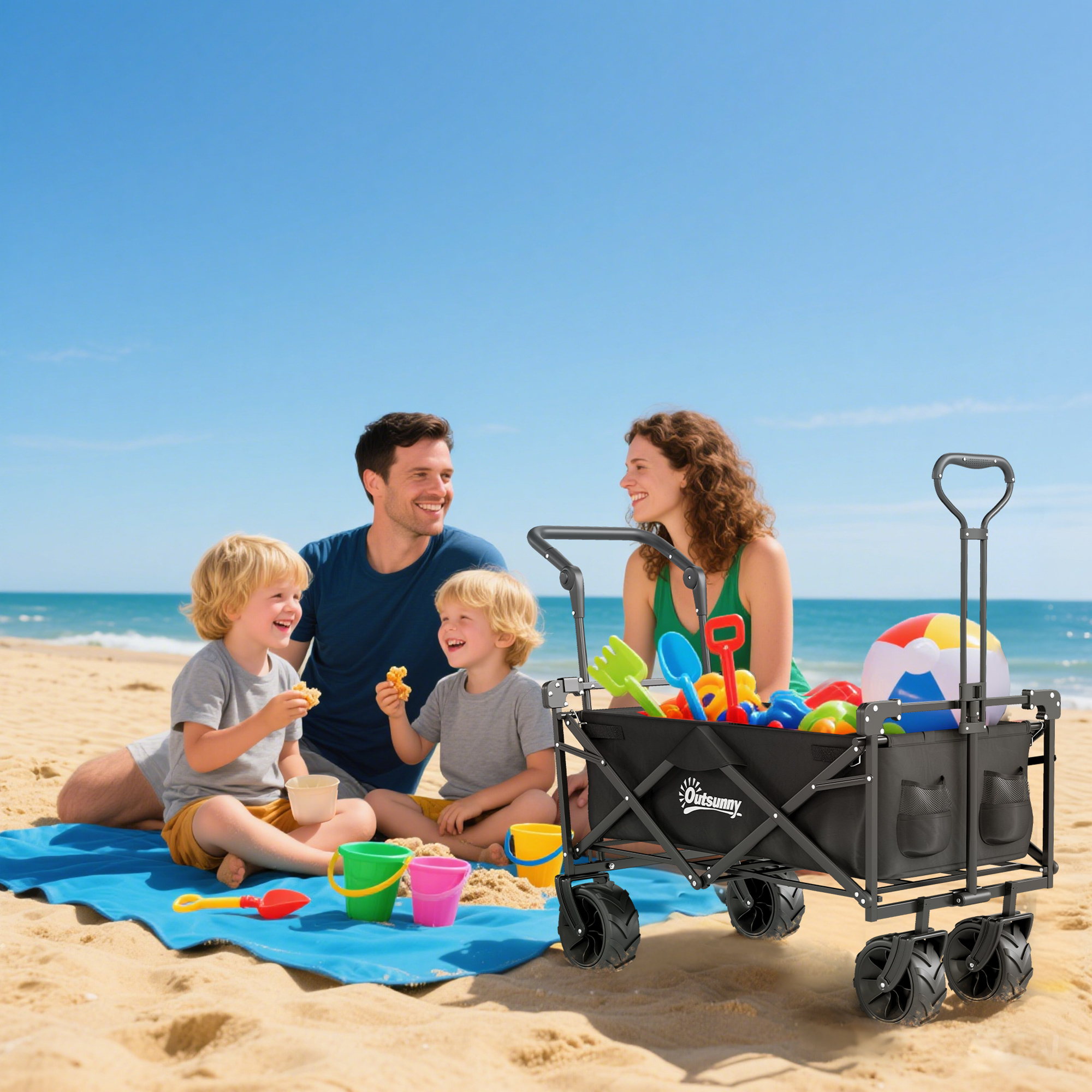 Folding Handcart Storage Cart Beach Trailer Four-wheel Belt Handle Canopy — image 4